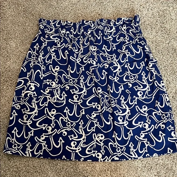 Lilly Pulitzer Blue Anchor Skirt Small Elastic Waist Pockets Coastal Nautical - Picture 10 of 16
